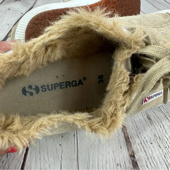 superga faux fur beige fashion sneakers EU 38 USA 7.5 - Picture 3 of 8